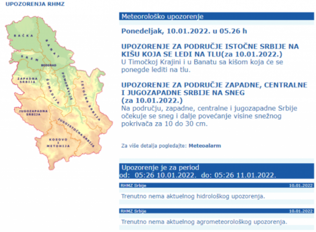 VREMENSKE PRILIKE U NAREDNOM PERIODU Sneg do 30 centimetara, u pojedinim delovima Srbije aktiviran žuti meteo alarm