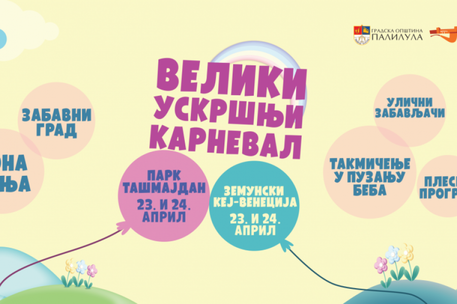JUBILARNI PETI VELIKI USKRŠNJI KARNEVAL Ove godine održava se na dve lokacije u gradu – Tašmajdanski park i Zemunski kej
