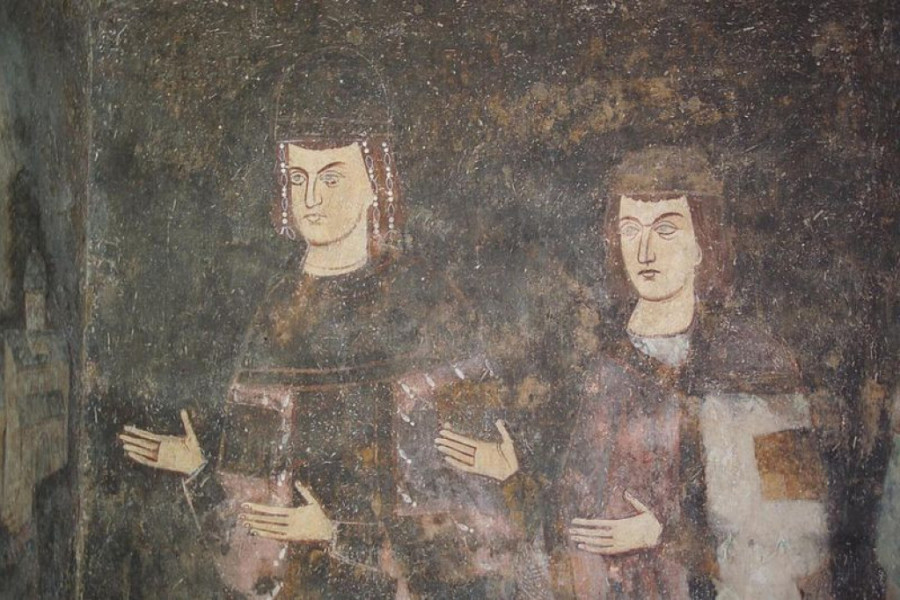 Freska na zapadnom zidu naosa prikazuje mlade Dragutina i Milutina