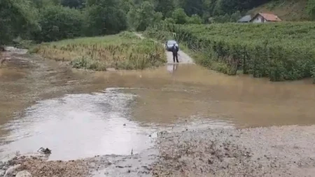 Izlivanje bujične reke u selu Osonica kod Ivanjice: Ugrožen i lokalni ribnjak, meštani u strahu 